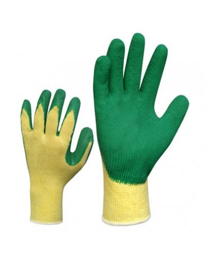 Latex coated knitted gloves. Rubber gloves