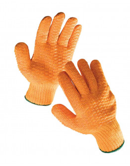 Knited gloves with polymeric grid 